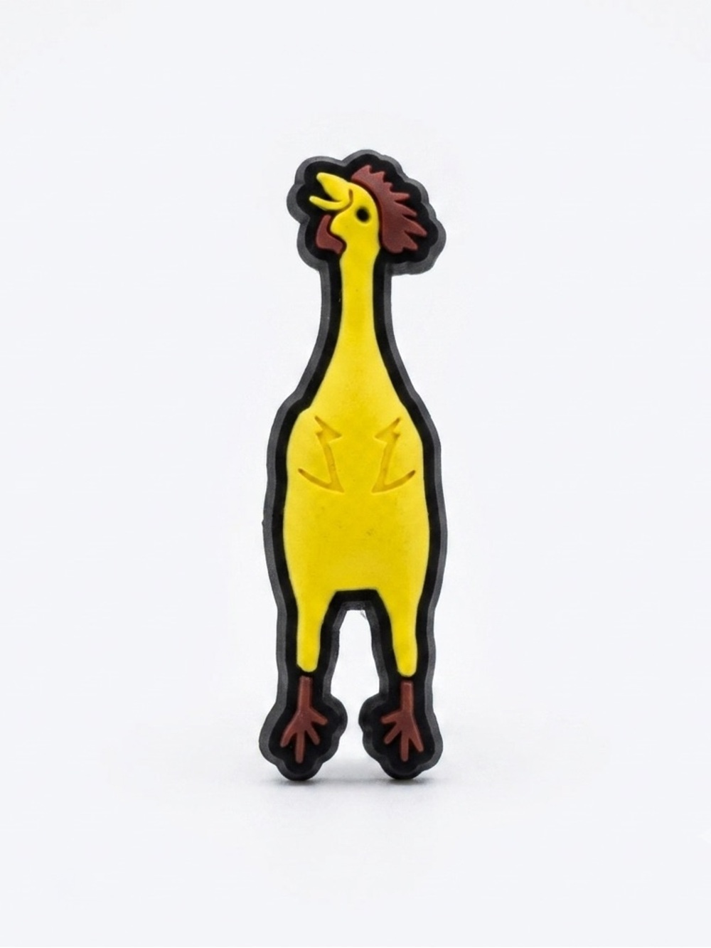 Funny Rubber Chicken Lapel Pin Novelty Gag Gift Vintage Yellow Black PVC Rubber